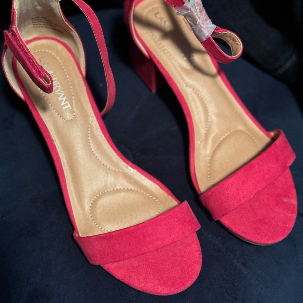 Lane Bryant Block Heel sandals in hot pink.